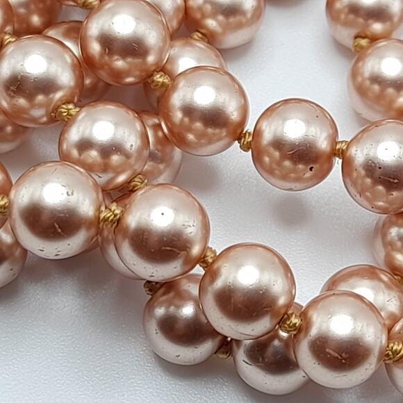 Vintage Faux Pearl Long Necklace, No Clasp, 58 Inches, Hand-knotted - Picture 7 of 11